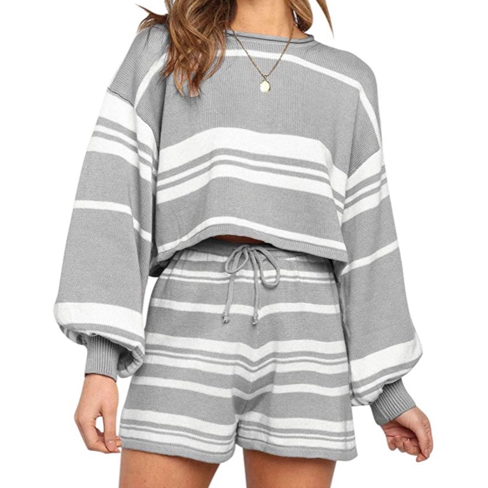 Two Piece Loungewear Set - Longsleeve & Shorts